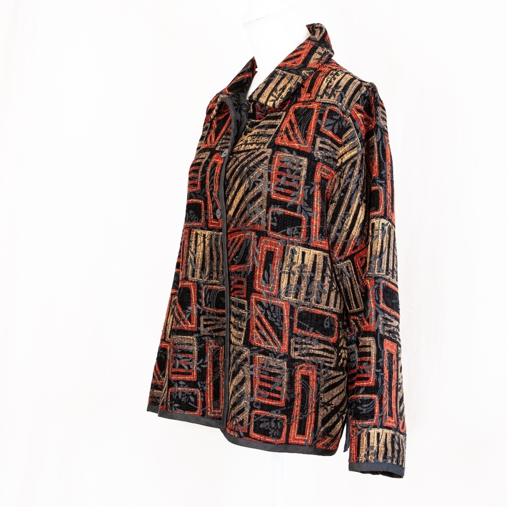 Coldwater Creek Reversible Blazer Red/Black/Gold Pattern & Black Embroidered - Picture 3 of 15